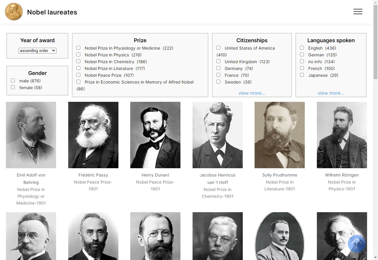 Screenshot of Nobel Prize Laureats