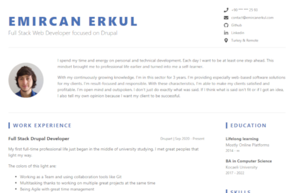 Screenshot of About Emircan ERKUL