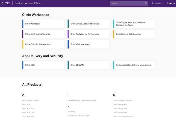 Screenshot of Citrix product documentation