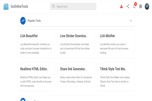 Screenshot of GoOnlineTools